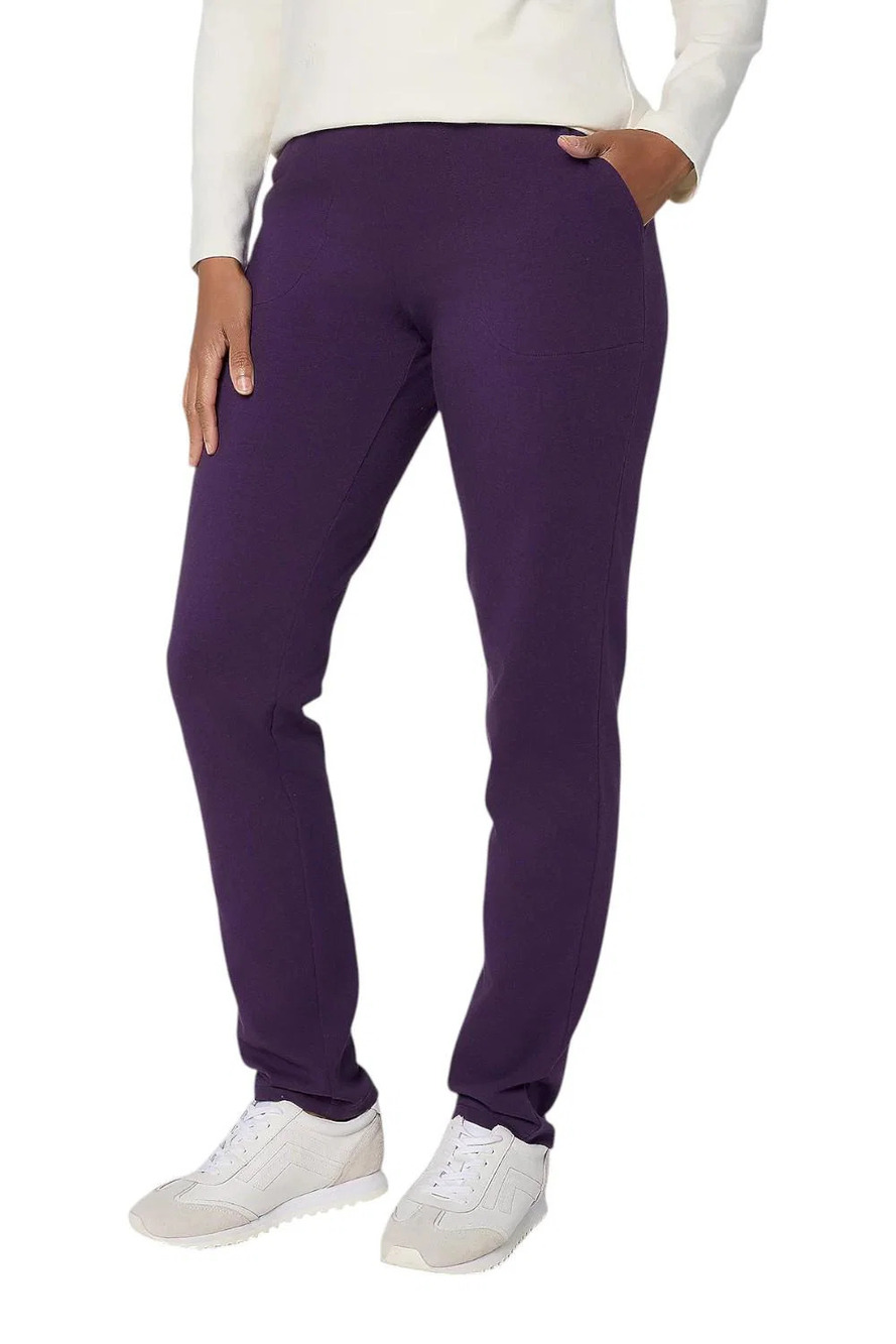 Denim & Co. Women's Active Duo Stretch Slim Straight Pant Deep Purple - Regular